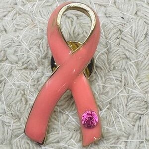 Pink Ribbon With Pink Rhinestone Pin